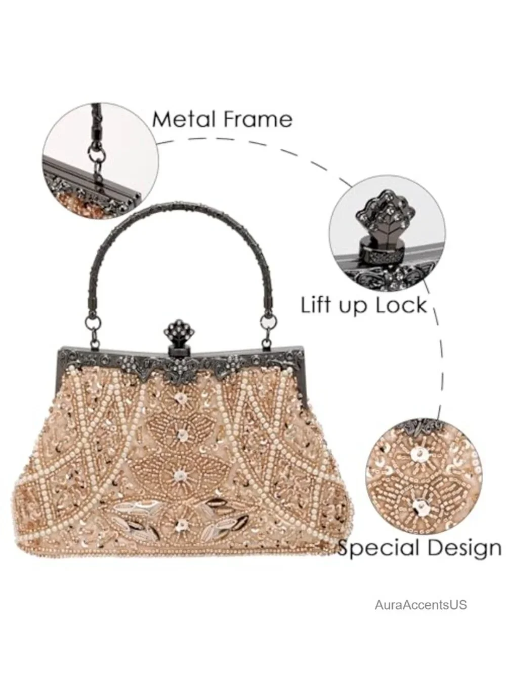 Vintage 1920s Beaded Clutch Purse Handbag with Chain Strap